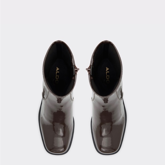 Aldo Brown Platform Heel Ankle Boots Shiny Leather - Picture 4 of 10